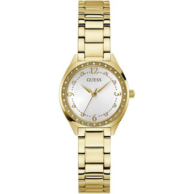 Quarzuhr GUESS "CHARLOTTE", gold (gelbgoldfarben, weiß), Armbanduhren, Damen, gelbgoldfarben, Quarzuhr, Armbanduhr, Damenuhr, Edelstahlarmband, Mineralglas, analog