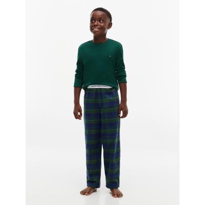 Pyjama "LONG PYJAMA SET", Jungen, Gr. 128/134, grün (orn grün, buffalo check evergrün), Jersey, Obermaterial: 100% Baumwolle, TOMMY HILFIGER UNDERWEAR, normal lang, Homewear-Sets Pyjama