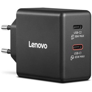 Lenovo USB-Ladegerät Dual GaN, 65 Watt, 2x USB-C, 2 Ports, Schnellladegerät mit USB-C Kabel