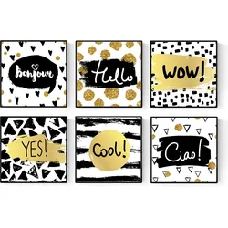 POSTER Set Mit 6 Blätter Gestempelt Grüsse Hallo, Ciao, Bonjour