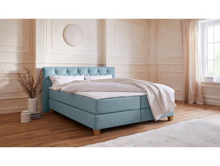 Boxspringbett, Struktur (100% Polyester), Mint, 203×210 cm, 7-Zonen Kaltschaummatratze, Modern, Home-affaire