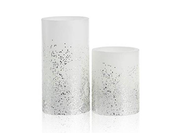 Pauleen 48008 Glowing Glitter Candle Wachskerze 2er Set Echtwachs LED Kerzen, warmweiß, flackernde Flamme Weiß Silber