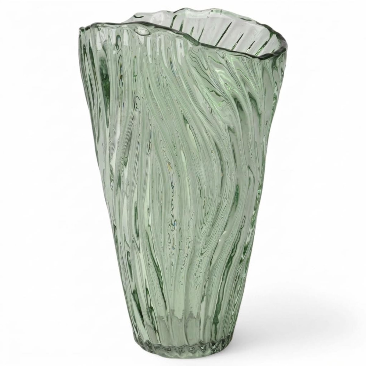 Omgoods Handgemaakte Glasvaas met Golvend Design in Elegant Groen, Hoogte: 25 cm