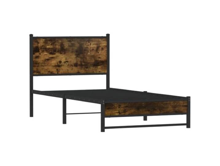 KTHLBRH Bettgestell aus Stahl Eiche Rauchgrau 75 x 190 cm Bettgestell mit Kopfteil und Stauraum, Lattenrost, stabile Ausführung, Schlafzimmermöbel