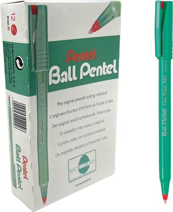 Pentel Ball R50 Tintenroller grün 0,4 mm, Schreibfarbe: rot, 12 St.