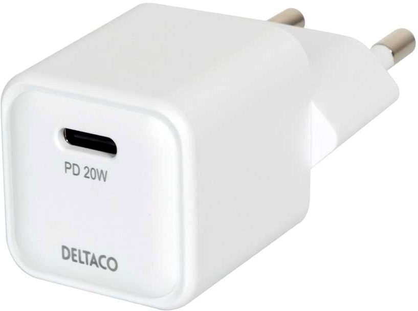 Deltaco Mini Vægoplader m. USB-C PD 20W - Hvid