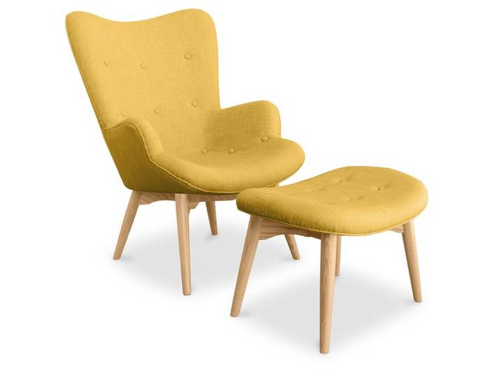 Fauteuil avec repose-pieds Contor - design scandinave Jaune