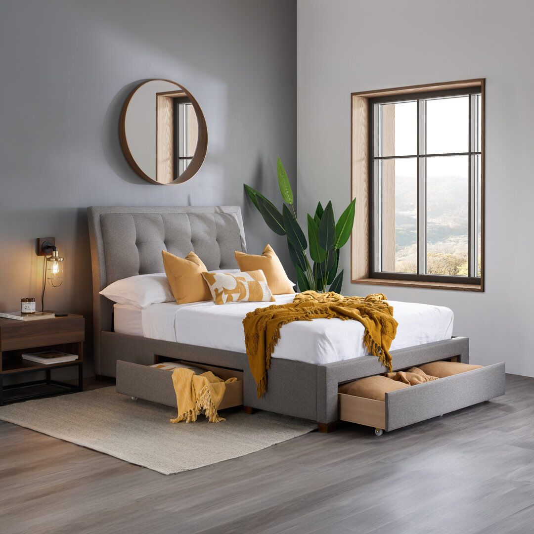 Ophelia & Co. Harith Upholstered Bed Frame Gray Kingsize (5')