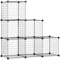 STILVORA Stufenregal aus Metall in Schwarz, 109x37x109 cm, Steckregal mit 6 anpassbaren Würfeln