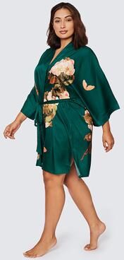 KIM + ONO Plus Size Peony & Butterfly Kimono Robe - Short   KIM+ONO - emerald (final sale) / plus size