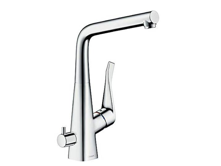 hansgrohe Metris Einhebel-Küchenarmatur, Komfort-Höhe 320mm mit Geräteabstellventil und Schwenkauslauf, Chrom
