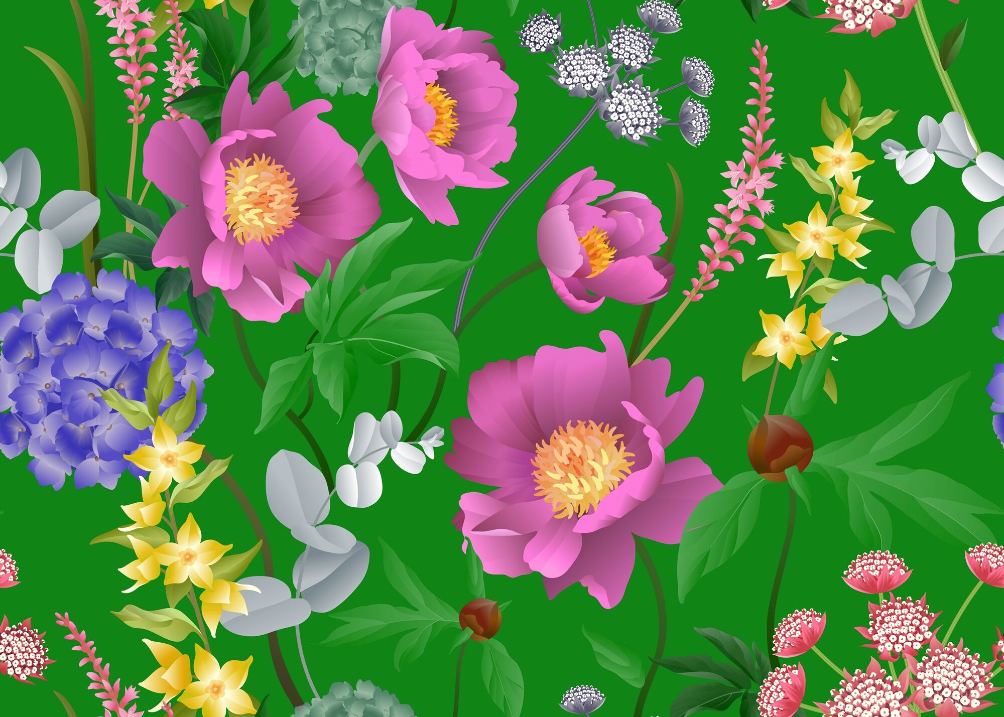 Fototapete PAPERMOON "BLUMEN ABSTRAKT-MUSTER DESIGN ROSEN BLUMEN DECOR RETRO", bunt, B:5m L:2,8m, Vlies, Tapeten, Fototapete bunt B/L: 5m x 2,8m, Bahnen: 10 Stk.