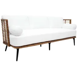 Gartensofa Covelo von Brafab aus Aluminium und Rattan, skandinavischer Stil, weiß natur, inkl. Kissen
