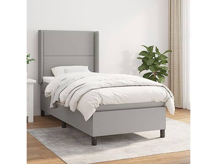 Strapazierfähiger Stoff höhenverstellbares Kopfteil Boxspringbett Hellgrau Boxspringbett mit Matratze Hellgrau 90x200 cm Stoff Bett mit Kopfteil Taschenfederkern Topper Komfort