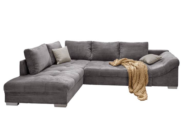 Ecksofa modern Schlafsofa Eckcouch Polsterecke L-Form Ottomane links Cord Grau / 17202