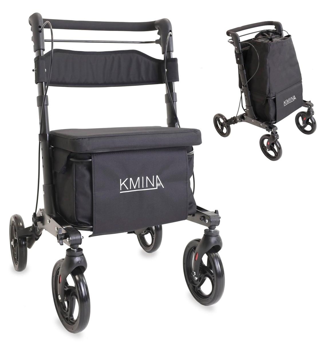 Einkaufstrolley - Rollator mit Sitz - 60 Liter Fassungsvermögen, erweiterbar - Schwarz - Klappbar