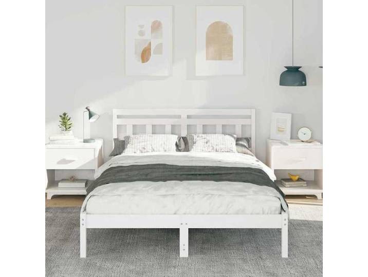 Structure de lit en pin massif - UU - Blanc - 140x190 cm - Cadre à lattes - Pin massif - Design moderne
