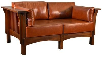 Crafters and Weavers Arts And Crafts / Craftsman Crofter Style Love Seat - Russet Brown Leather (RB1)