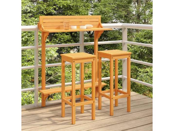 WDGJJFECNMUEHI Acacia massif huilé Balcon terrasse Brun 20 Pieces Ensemble de bar de balcon 3 pcs en bois d'acacia solide avec repose-pieds et supports muraux pour patio terrasse jardin