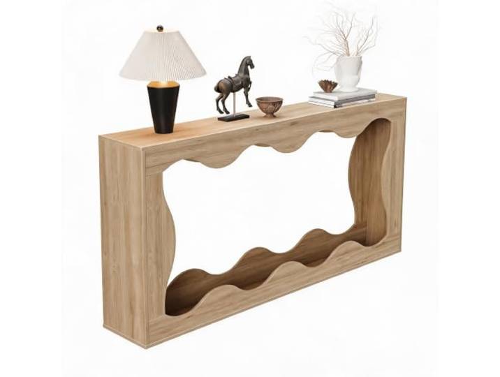 GarveeHome 160cm Schmaler Konsolentisch Mit Wellenkante Rustikaler Wohnzimmertisch Für Flur Hinter Sofa Natur