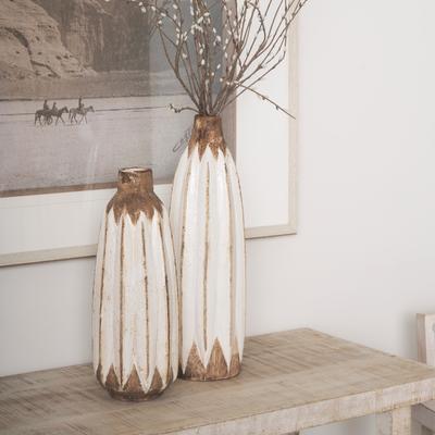 Mercana Sisko I Short Rustic Brown White Ceramic Vase