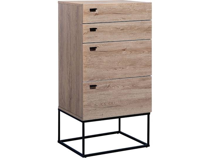BELIANI Kommode Braun Heller Holzfarbton Spanplatte Metall Faserplatte Melaminbeschichtung 105 x 55 x 41 cm Minimalistisch 4 Schubladen Wohnzimmer