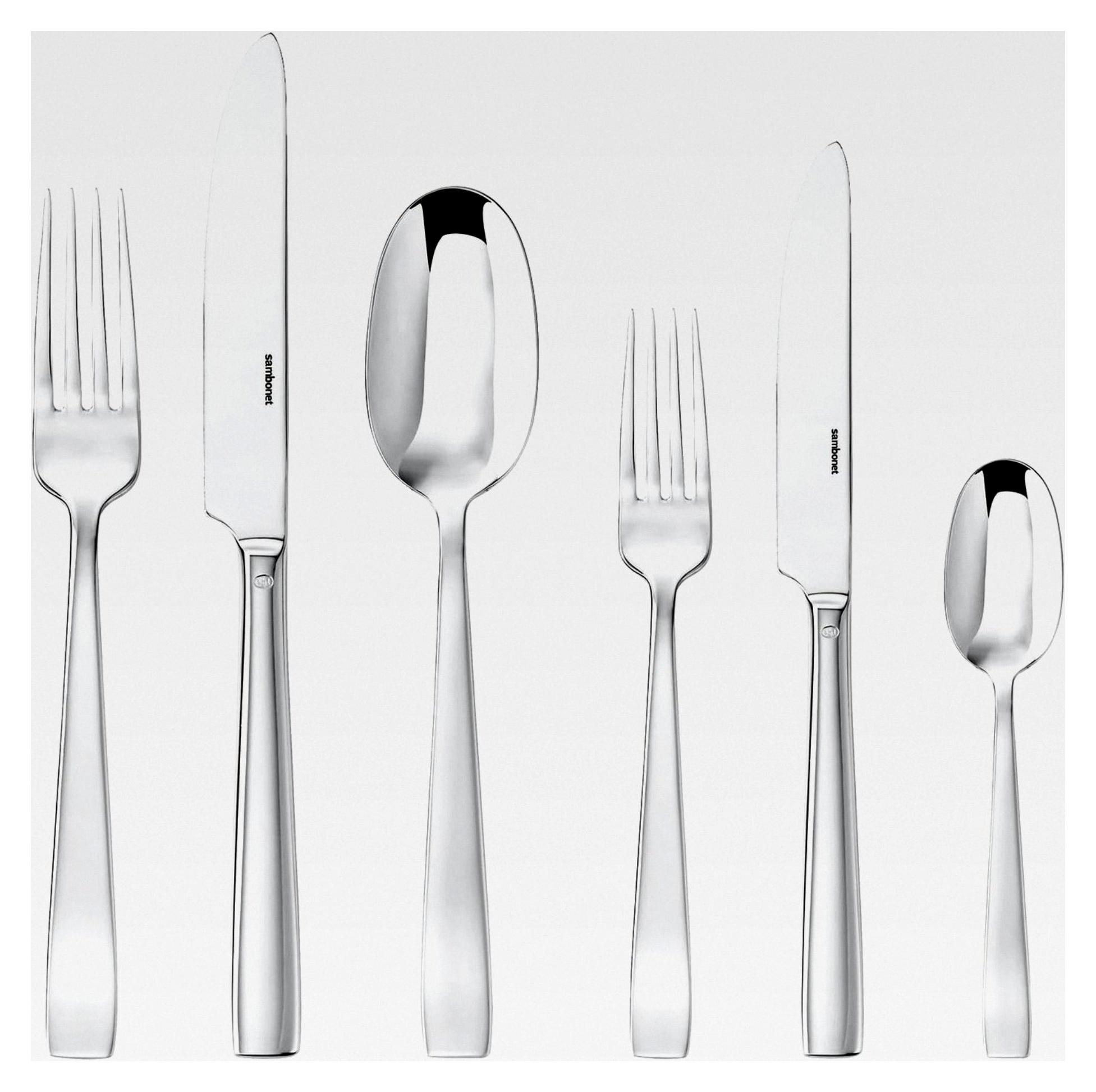Flaches Monoblock-Besteck-Set, 36-teilig: 6 Tafelgabeln, 6 Tafellöffel, 6 Tafelmesser, 6 Obstgabeln, 6 Obstmesser und 6 Teelöffel - Edelstahl 18/10, spülmaschinenfest
