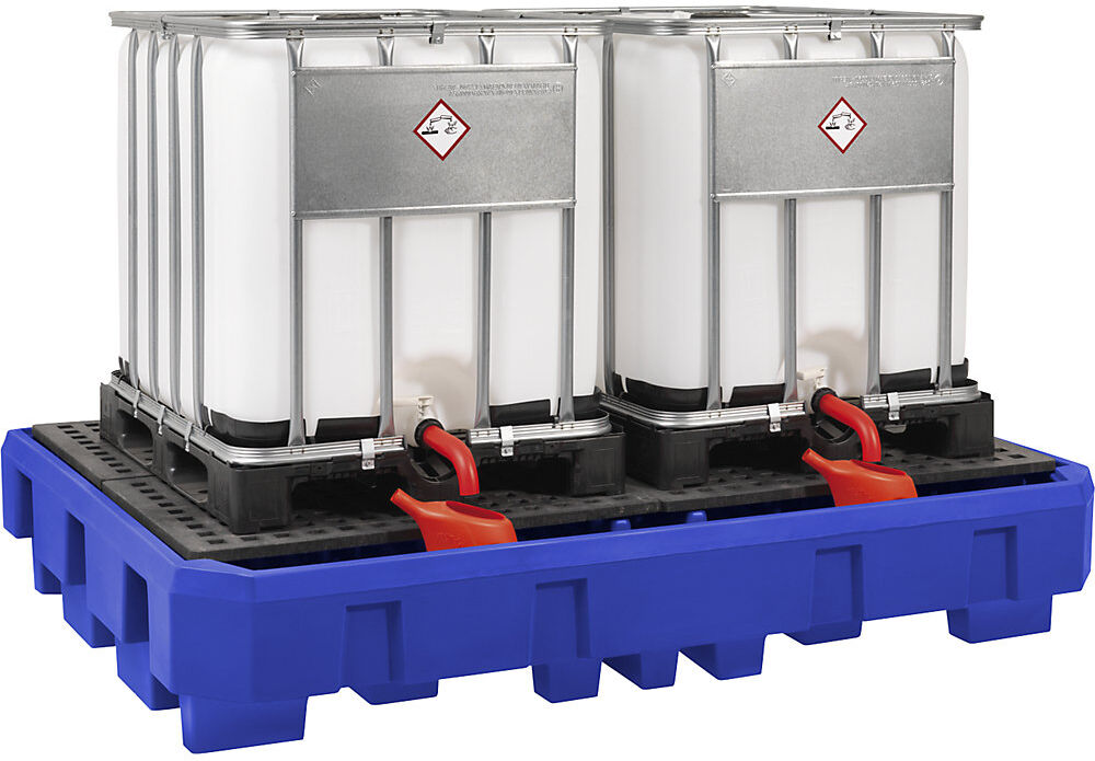 PE-Auffangwanne, für 2 IBC/KTC-Container, Auffangvolumen 1000 l, mit PE-Rost asecos