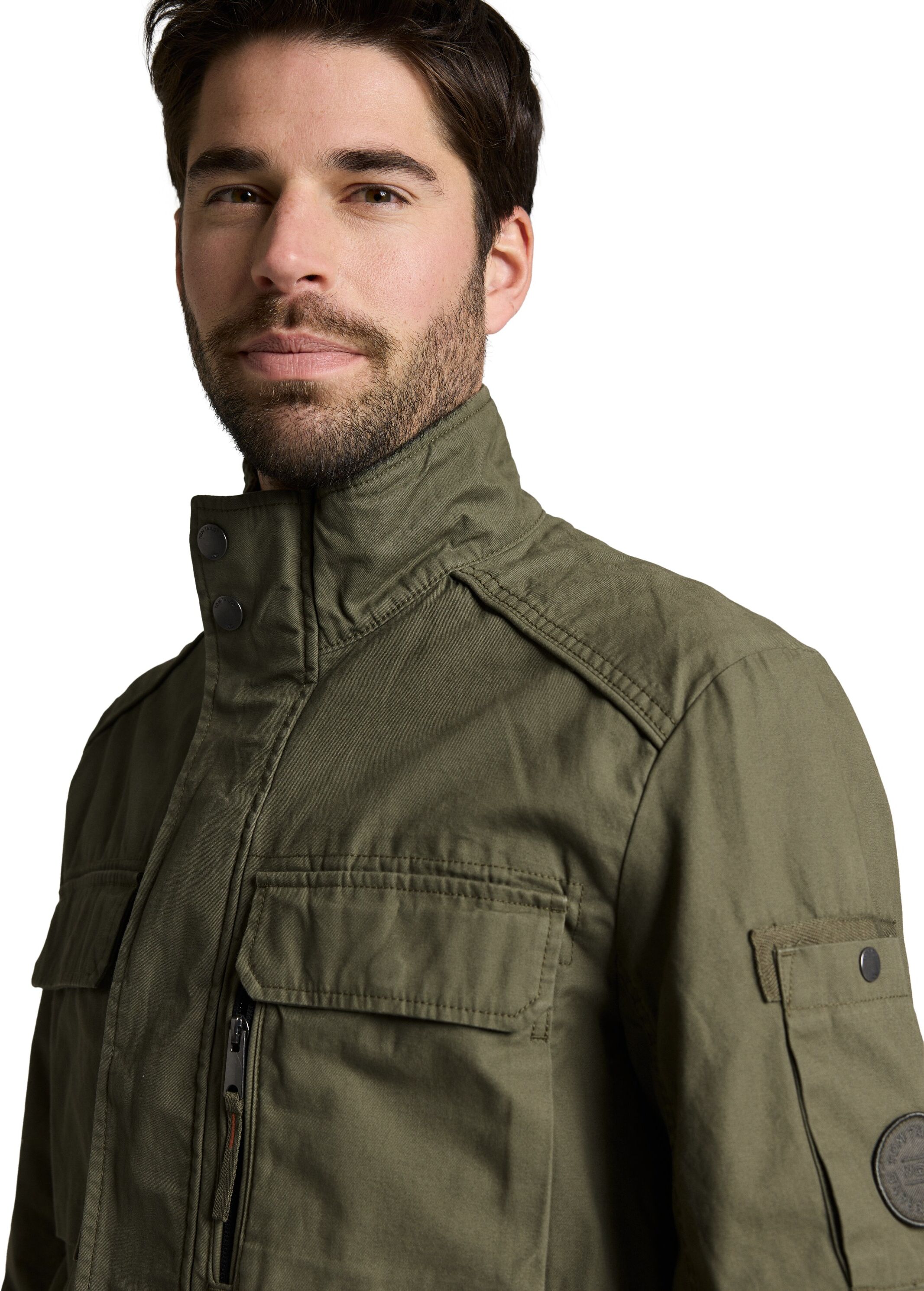 Outdoorjacke TOM TAILOR, Herren, Gr. XXL, grün (faded leaf grün), Web, Obermaterial: 100% Baumwolle. Futter: 100% Polyester, unifarben, regular fit normal, Jacken Outdoorjacke, mit Taschen faded leaf grün XXL