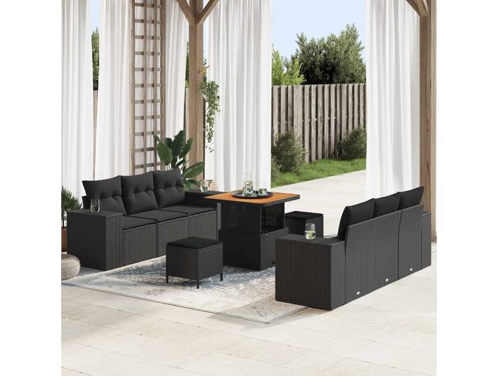 vidaXL Gartensofa-set Schwarz [Synthetisch]: Poly Rattan