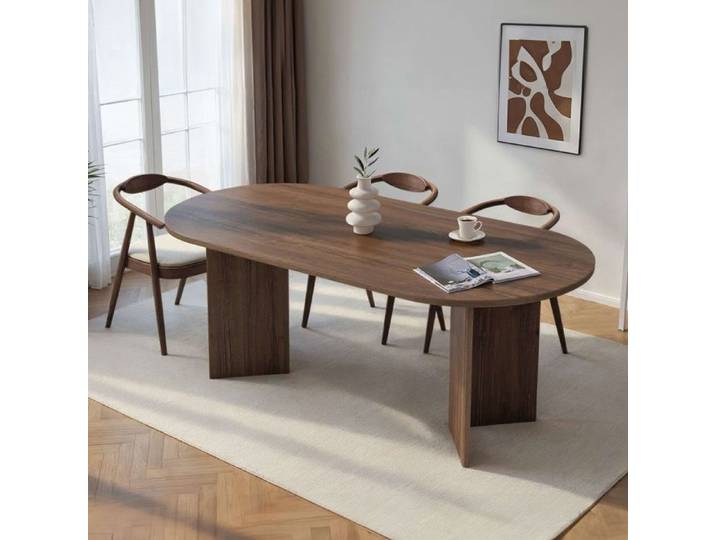 Table Fixe Nofalota Dmora en Bois Mélaminé Noyer Brun 200x90x75h cm
