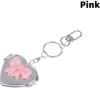Inspire Curations Cute Heart Double Sided Keychain Makeup Mirror pink