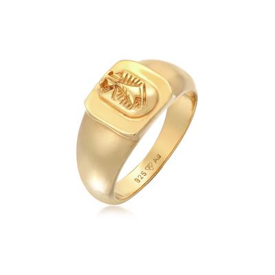 Siegelring KUZZOI "Ring Siegelring Wappen Pinky Klassik 925 Silber" Gr. 58, gold, Fingerringe, Herren, 58, ohne Stein, Silber 925 (Sterlingsilber), 10mm, Siegelring