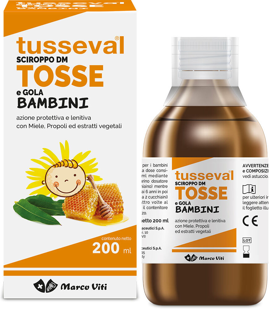 MARCO VITI FARMACEUTICI S Tusseval, Sciroppo Bambini Tosse e Gola, 200 ml