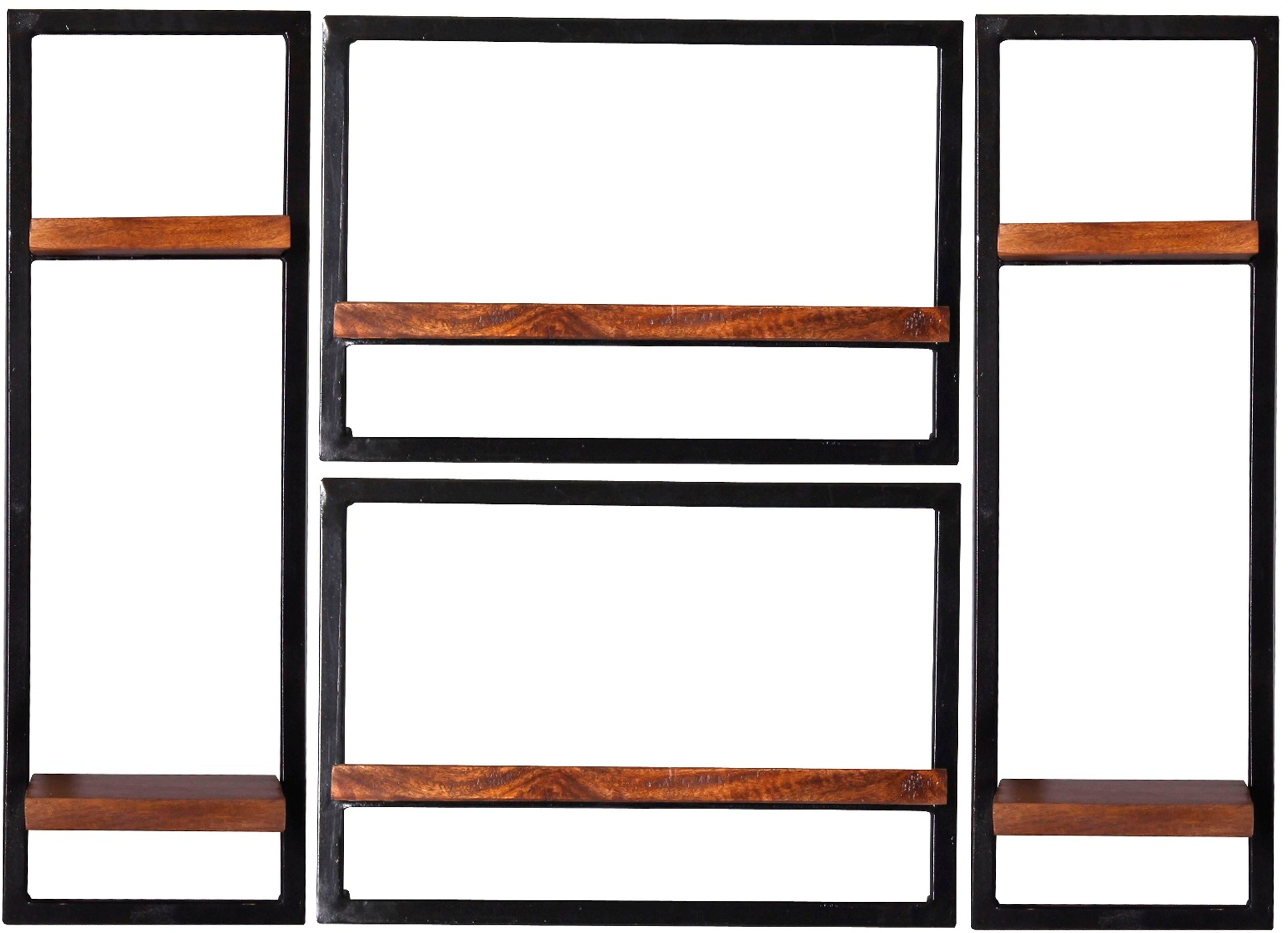 Wandregal SIT "Alghero Wandregal-Set 4-teilig aus Mangoholz mit Altmetall", schwarz (schwarz, natur), B:110cm H:75cm T:25cm, Massivholz, Metall, Regale, Wandregal, 2 hohe & 2 breite Wandregale für flexible Wandgestaltung schwarz, natur B/H/T: 110cm x 75cm