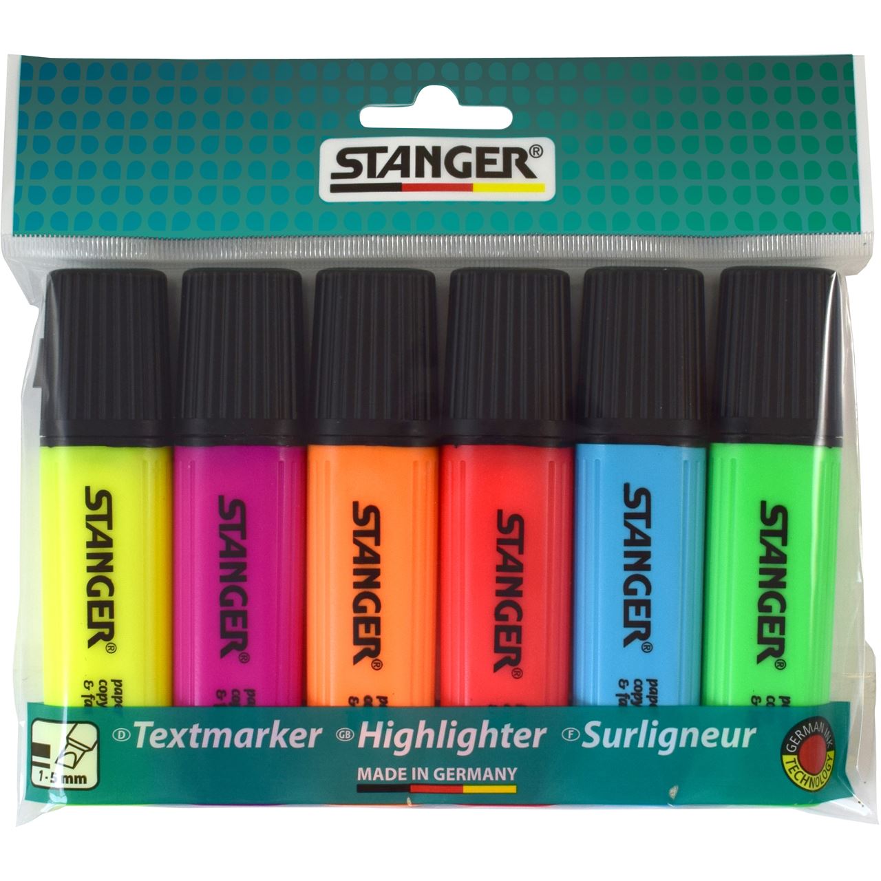 STANGER Textmarker farbsortiert, 6 St.