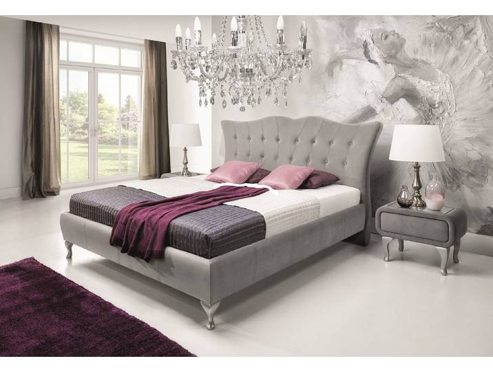 JVmoebel Polsterbett Chesterfield Doppelbett Beige mit edlen Edelstahlfüßen, Bett Chesterfield Polsterbett Luxus Doppel Schlafzimmer Designbett
