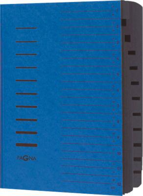 PAGNA Ordnungsmappe, für DIN A4, 12 Fächer, Pressspan, einzeln, blau