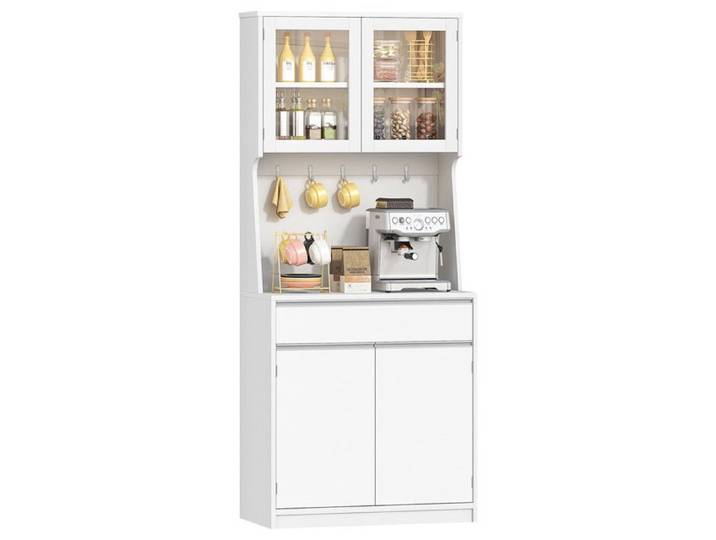 Meuble de Cuisine Armoire Haute avec Plan de Travail et Tiroirs Meuble de Rangement Indépendant étagères Réglables Blanc