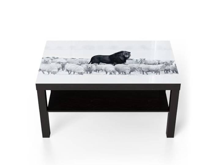 DEQORI Glastisch schwarz groß 90x50 cm Motiv König der Herde ausgefallener Beistelltisch aus Glas Hochglanz Couchtisch fürs Wohnzimmer moderner Couch Tisch mit Design