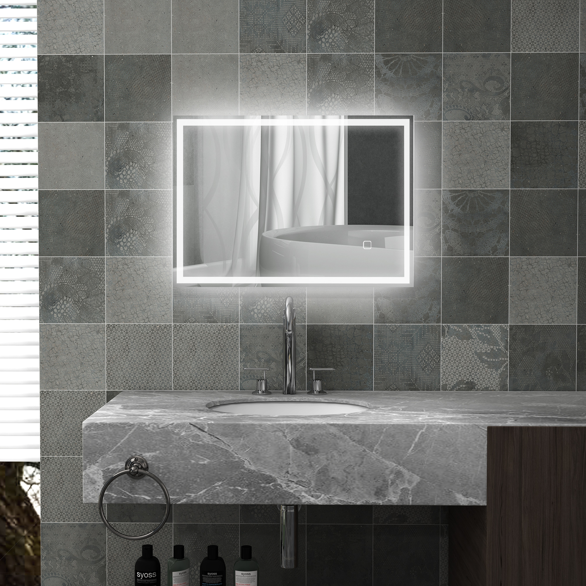 Homcom Specchio per il Bagno Specchio da Parete LED´s. Pulsante Touch, Bianco