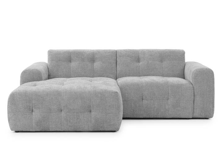 Modernes Ecksofa mit Ottomane links, markante Steppungen, Chenille in Hellgrau / 21044