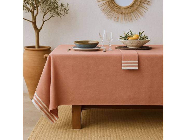 Nappe + 10 serviettes coton 180x400 rouge tomette