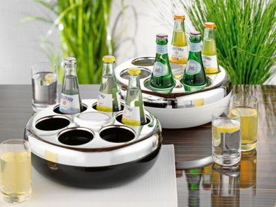 Flaschenkühler PURE, rund, für bis zu 6 Flaschen mit 0,2-0,33 l, Kühlakku, Kunststoff, silber-weiß