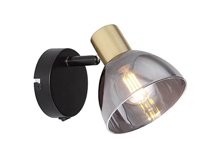 Wandstrahler mit Schalter Wandspot Wandleuchte Glas bronzefarben Spot beweglich, Metall schwarz, 1x E14, BxHxT 11x11,5x15 cm