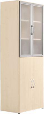 Kombischrank PALENQUE, 6 OH, Holz-/Glastüren, B 800 x T 420 x H 2160 mm, Ahorn