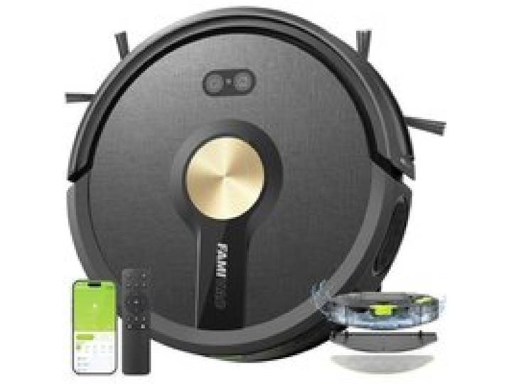 FAMIVAC RV10 - 6000Pa Aspirateur Robot Laveur 2 en 1 - 160min dAutonomie (Couvrant 210㎡)- Boost Tapis - idéal pour Poils dAnimaux