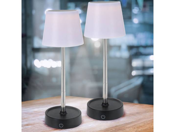 2er-Set Akku LED-Tischlampe mit verstellbarer Höhe, 11,5 - 29,5 cm, 118lm, IP44, schwarz