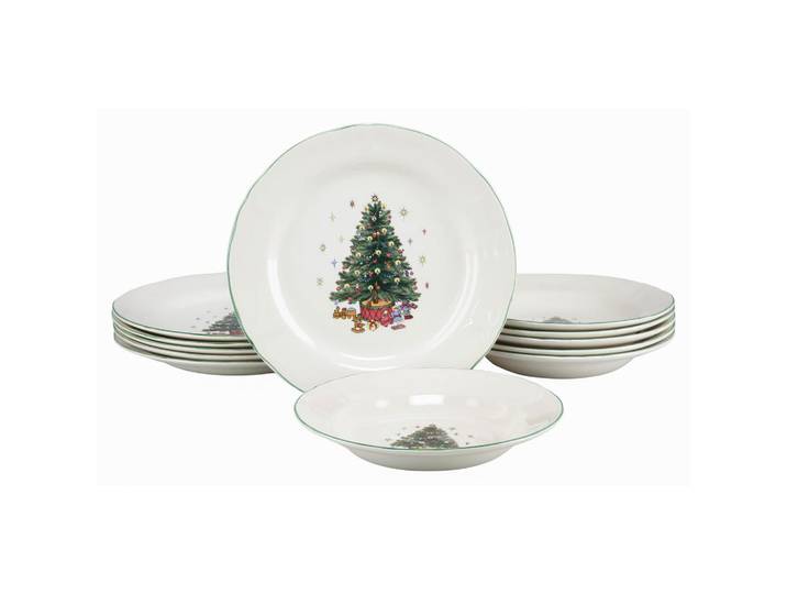 Creatable Tafelservice Tannenbaum bunt, Mehrfarbig, Weiß, Keramik, 12-teilig, Weihnachten, stapelbar, Essen & Trinken, Geschirr, Geschirr-Sets, Tafelservice