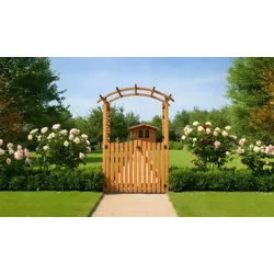 Pergola Bausatz Jakutsk - 132 x 70 x 206 cm - Farbe: Honigbraun - Pergola (Bausatz) mit Rankspalier und Türen aus Fichtenholz